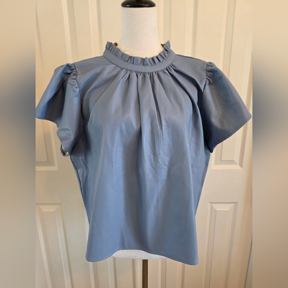 THML Reagan Top In Vegan Leather Slate Blue NWT - Size M - Picture 5 of 11